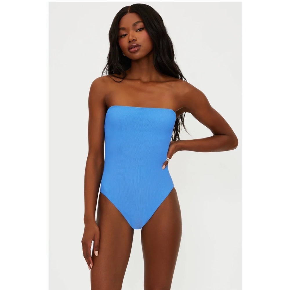 NEW! Beach Riot Stassia One Piece Marina Blue Ribbed Strapless Swimsuit Large